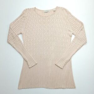 Lord & Taylor Sweater Women M Apricot 100% Silk Cable Knit Tunic Long Sleeve